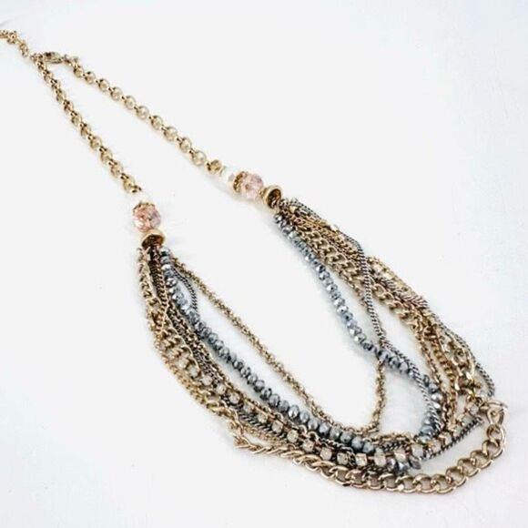 Chico’s layered multi-strand rhinestone & opalescent two tone necklace statement - Picture 1 of 10